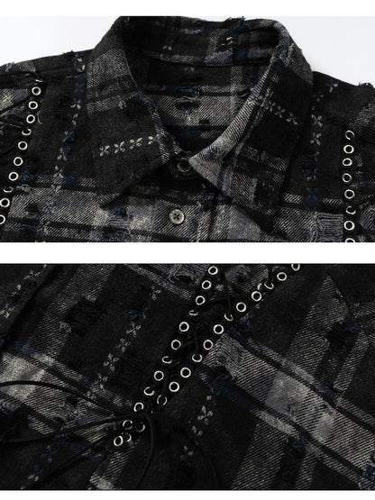 Plaid Strap Torn Long-Sleeved Shirt【s0000016258】
