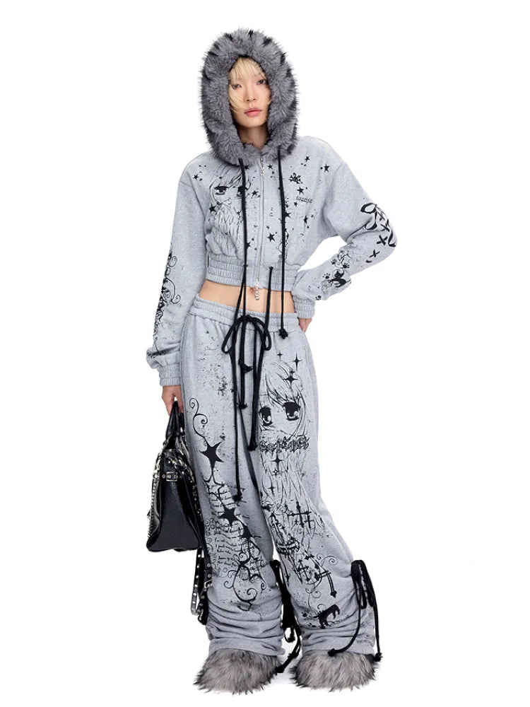 Angel Girl Doodle Print Short Hoodie【s0000014090】