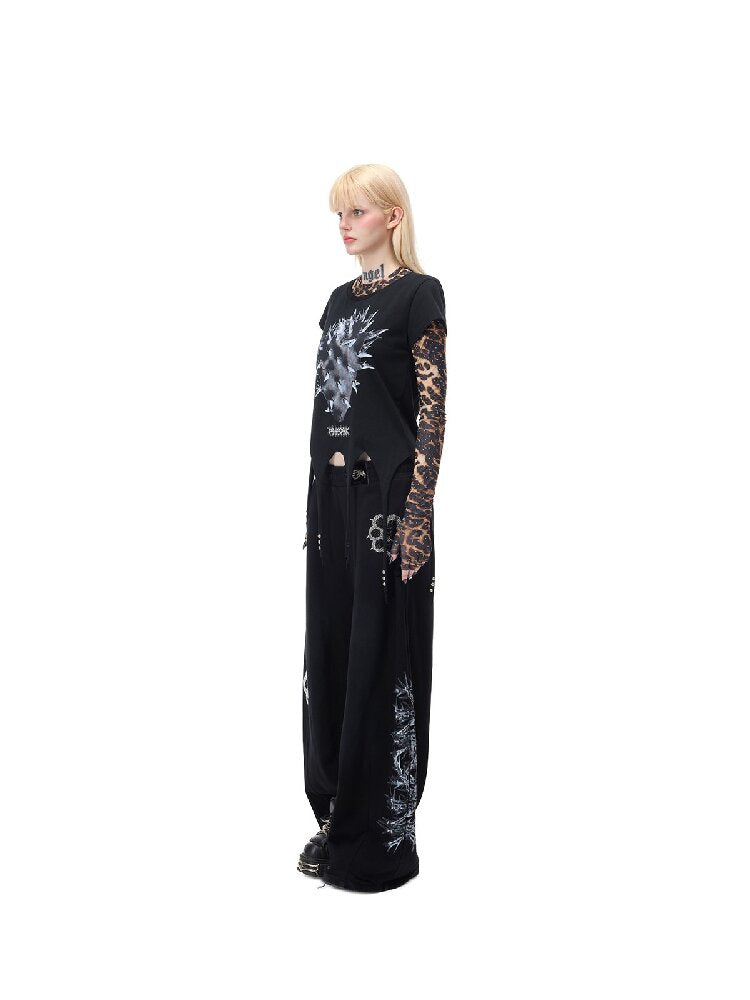 Cactus Print Riveted Irregular Top【s0000017731】