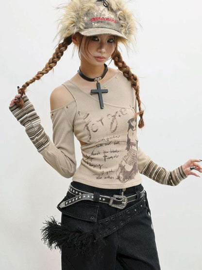 Slim Hot Girl Off-Shoulder Patchwork Shirt【s0000014830】