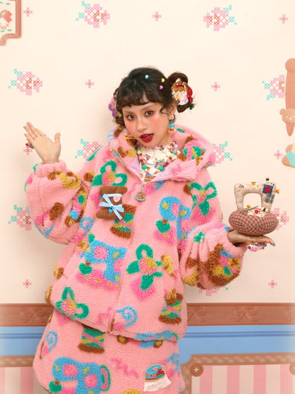 Pink Polar Fleece Lambswool Jacket【s0000015565】