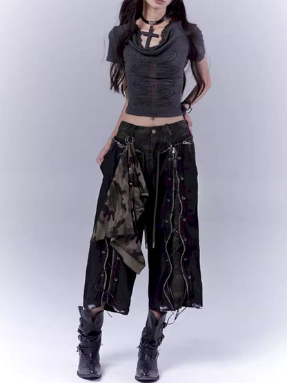 Openwork cross print lace T-shirt【s0000012847】