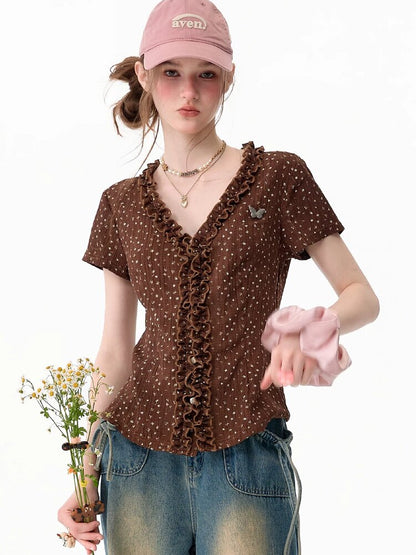 Polka Dot Lace Patchwork Tee【s0000017750】