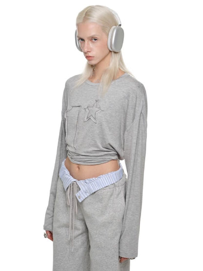 스터드 둥근 목이 긴 소매 티셔츠 [S0000011610]