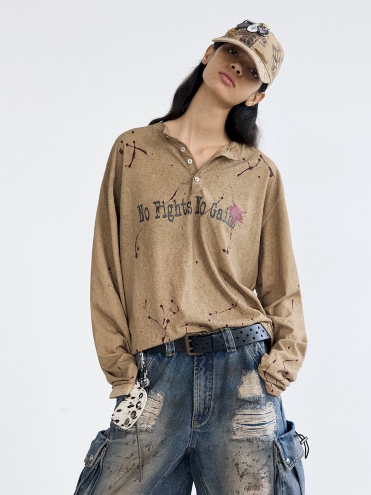 Splash Ink Print Long Sleeve Tee【s0000012471】