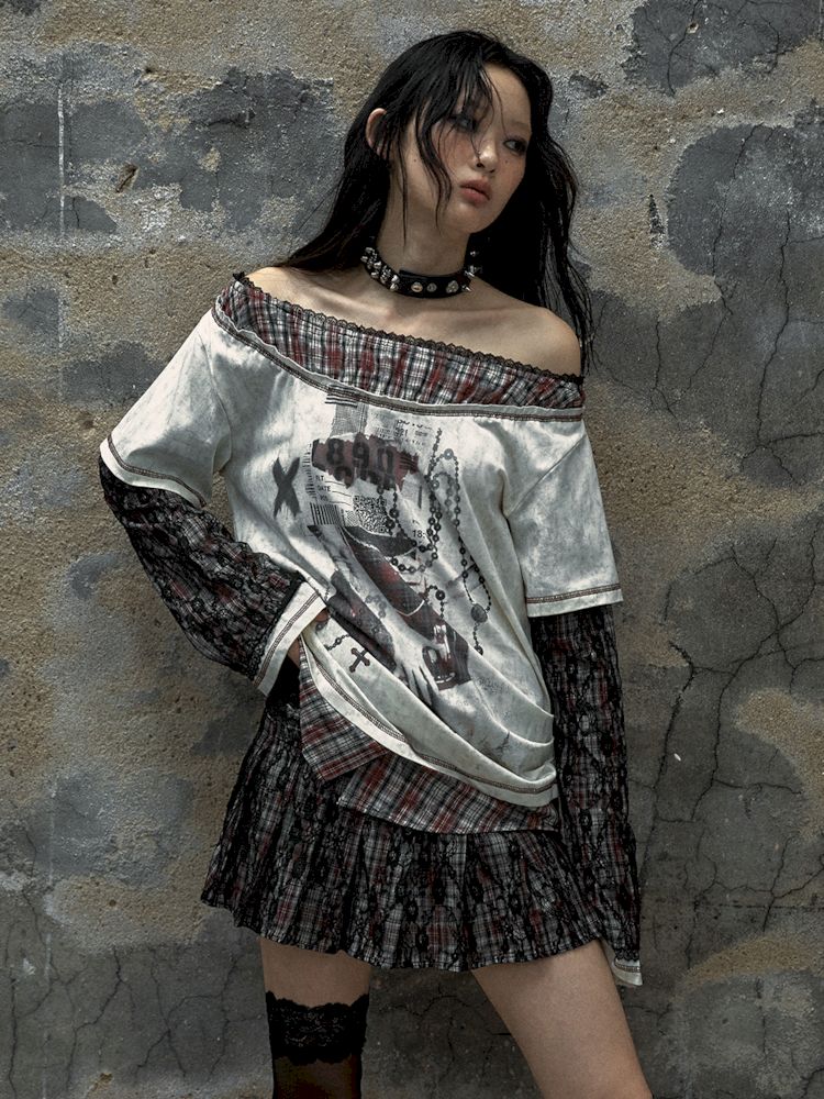 Lace Splicing Plaid Pleated Skirt【s0000009749】