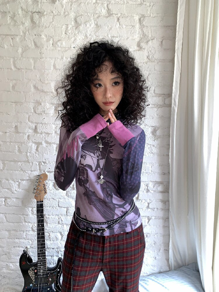Plaid Polka Dot Patchwork Tops【s0000017896】