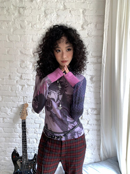 Plaid Polka Dot Patchwork Tops【s0000017896】