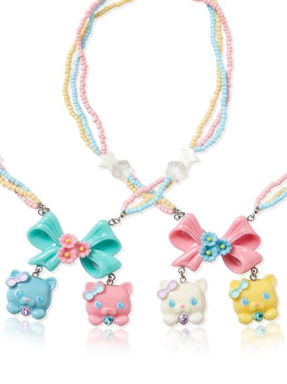 BOW CAT RESIN COLORFUL BEADS NECKLACE [S0000009062]