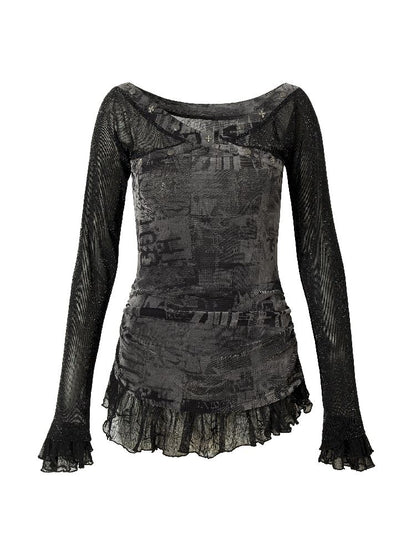 메쉬 스 플라이 싱 슬림 스트레치 긴 슬리브 티셔츠 [S0000011824]