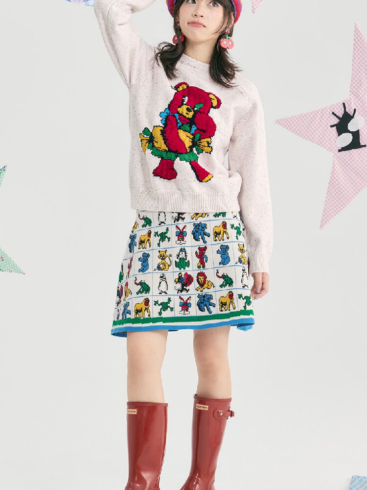 Colorful Animal Knit A-Line Skirt【s0000019254】