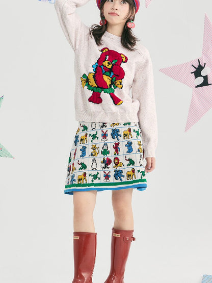 Colorful Animal Knit A-Line Skirt【s0000019254】