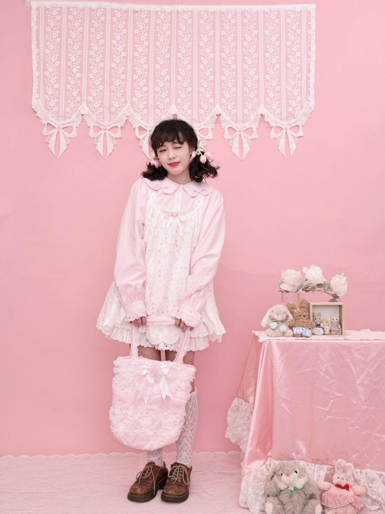 Doll Collar Zipper Neck Pink Lace Blouse【s0000013492】