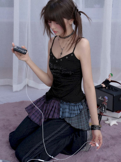 Plaid Irregular Halter Dress【s0000013365】