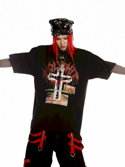 Subculture Print Unisex Loose T-shirt【s0000013600】
