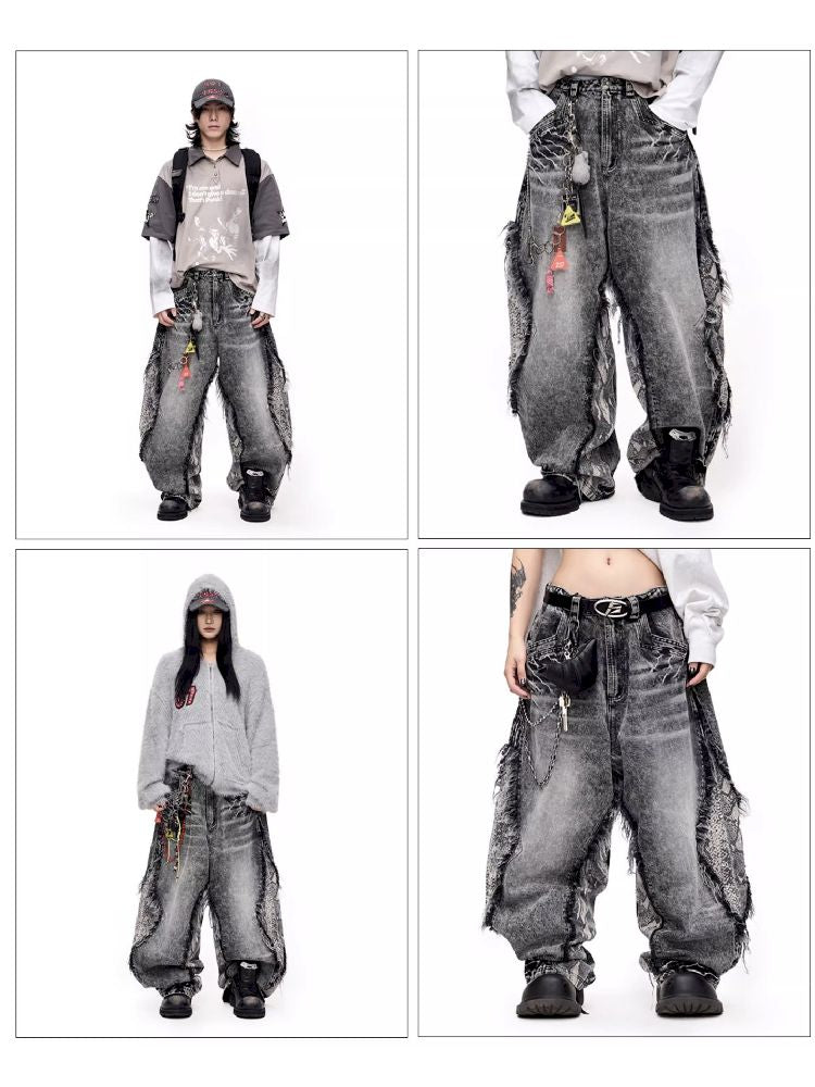 Raw Edge Snake Patchwork Pants【s0000011693】