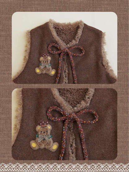 Vintage Girl Wool Plush Chef Bear Vest【s0000014845】
