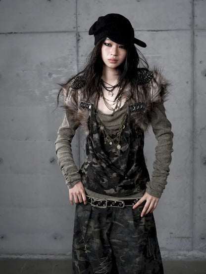 Punk Studded Fuzzy Mini Jacket【s0000014113】