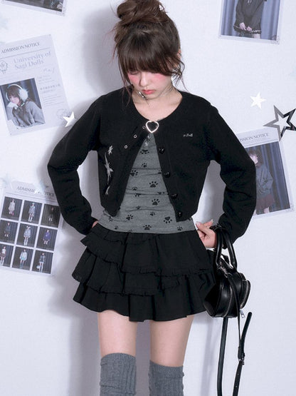 V-neck Long Sleeve Slim Printed Gray T-shirt【s0000011663】