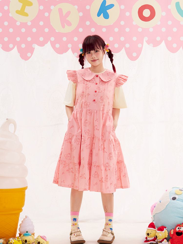Animal Angel Fly Sleeve Pink Dress【s0000013188】