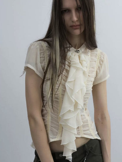 Handmade Ruffled Chiffon Shirt【s0000016565】