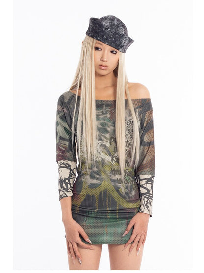 Graffiti Stitched Sleeve T-Shirt【s0000018062】