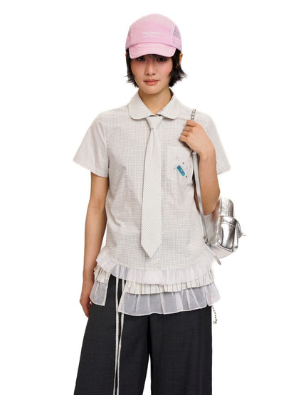 Plaid Irregular Rhinestone Plaid Lace Shirt【s0000012491】