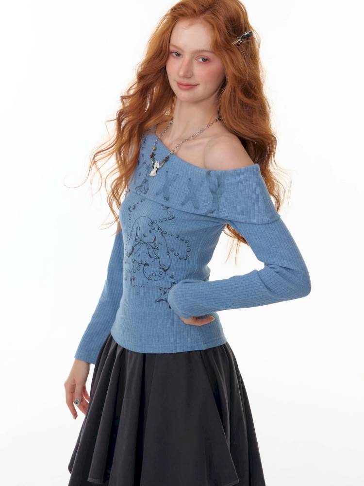 Off-the-Shoulder Long Sleeve T-Shirt【s0000014359】