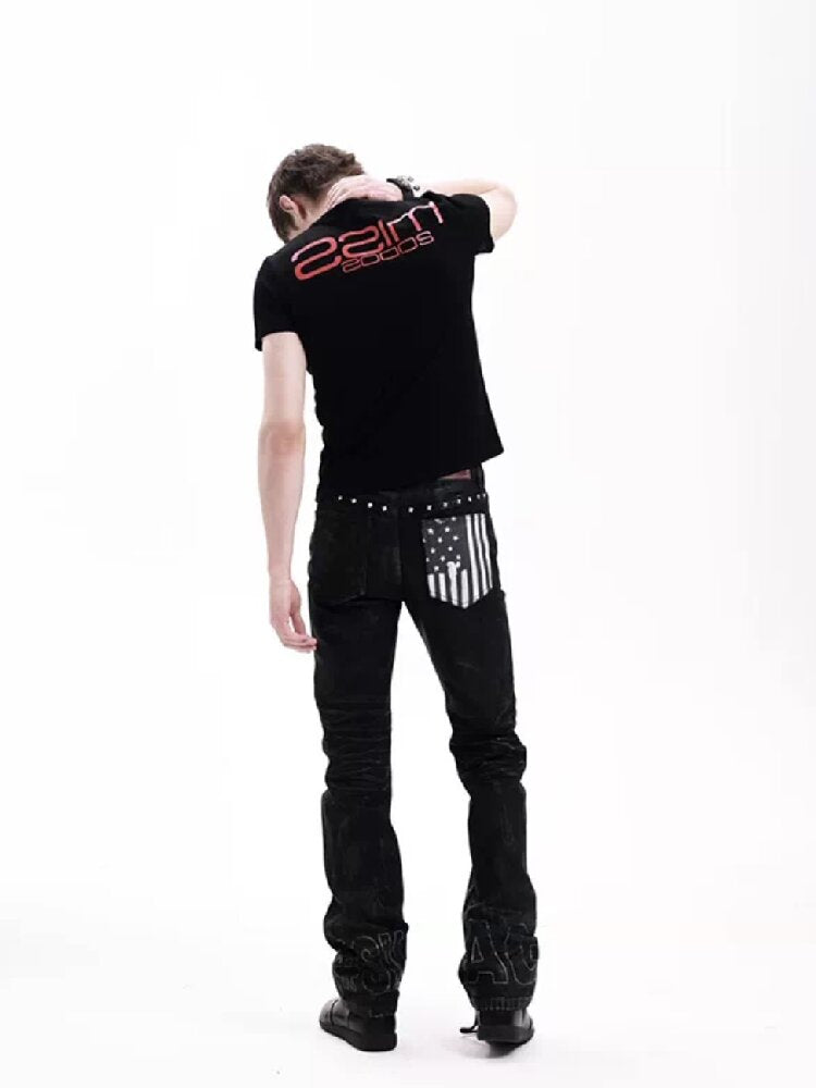 Red Rhinestone Embroidered Polo Tee【s0000018291】