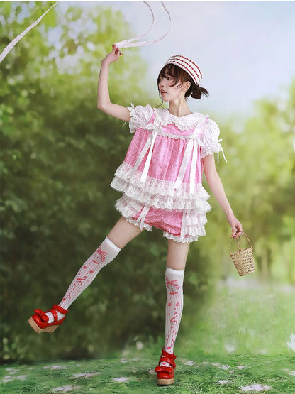 Pink Polka Dot Lolita Pants Skirt【s0000016552】