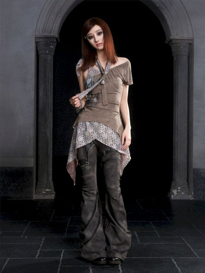 Slanted shoulder fake two-piece camisole【s0000012304】