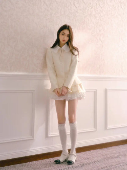 Long-sleeve jacket paired with a multi-layered puffy mini skirt【s0000014342】