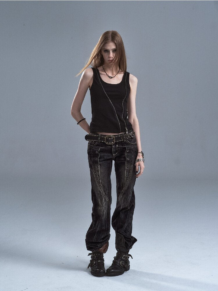 Lightning Rivet Black Denim Pants【s0000016634】