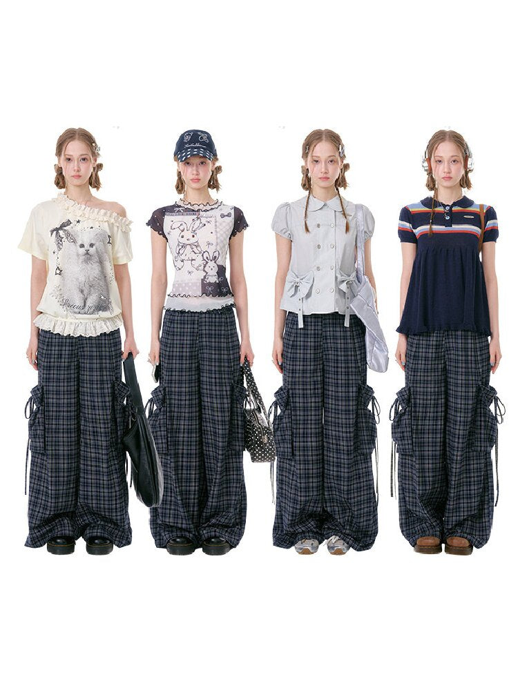 Plaid Pocket Wide Leg Slacks【s0000016607】