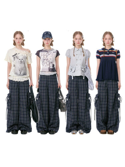 Plaid Pocket Wide Leg Slacks【s0000016607】