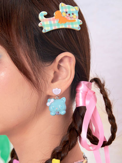 CAT RESIN COLOURFUL EARRINGS CLIP RING [S0000009061]