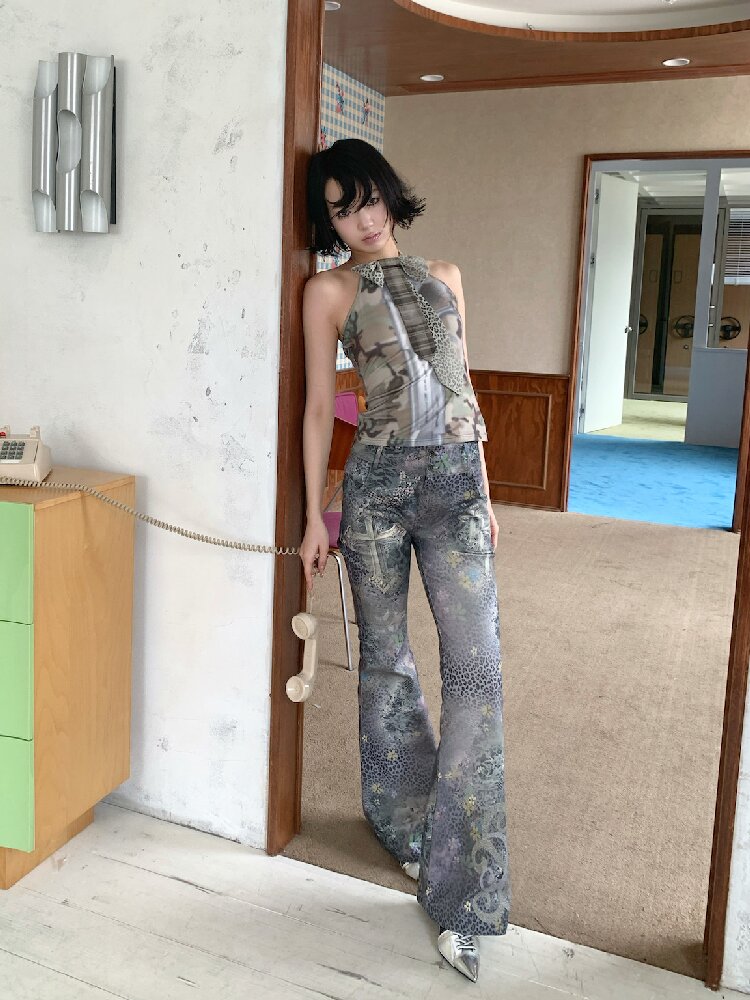 Leopard Cross Cotton Flared Pants【s0000018087】