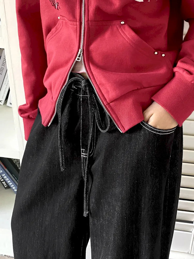 Washed elastic-waist wide-leg long jeans【s0000013990】