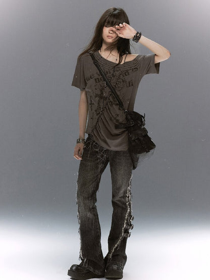 Punk Cross Split Riveted T-Shirt【s0000017495】
