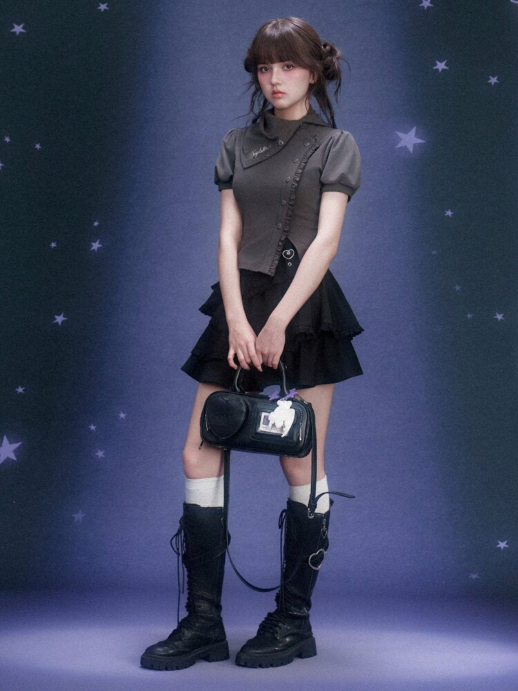 Diagonal Placket Stacked T-shirt【s0000015762】