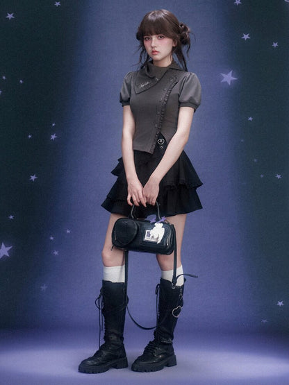 Diagonal Placket Stacked T-shirt【s0000015762】