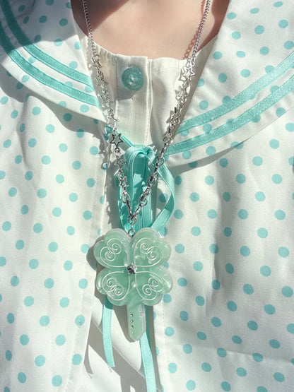 Lucky April Grass Key Pendant Necklace【s0000013939】