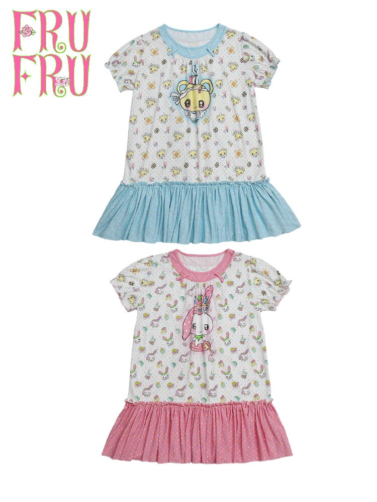 Printed Bear Bunny Fake Two Piece Dress【s0000017764】
