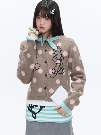 Contrasting Bow Polka Dot Sweater【s0000016382】