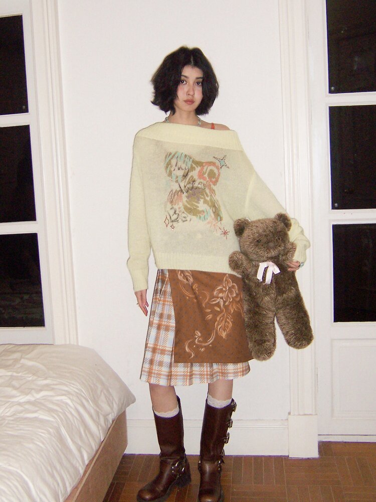 Plaid Flower Pleated Spliced Skirt【s0000015465】