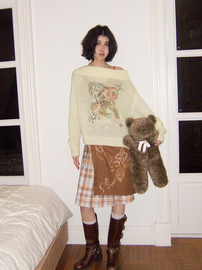 Plaid Flower Pleated Spliced Skirt【s0000015465】