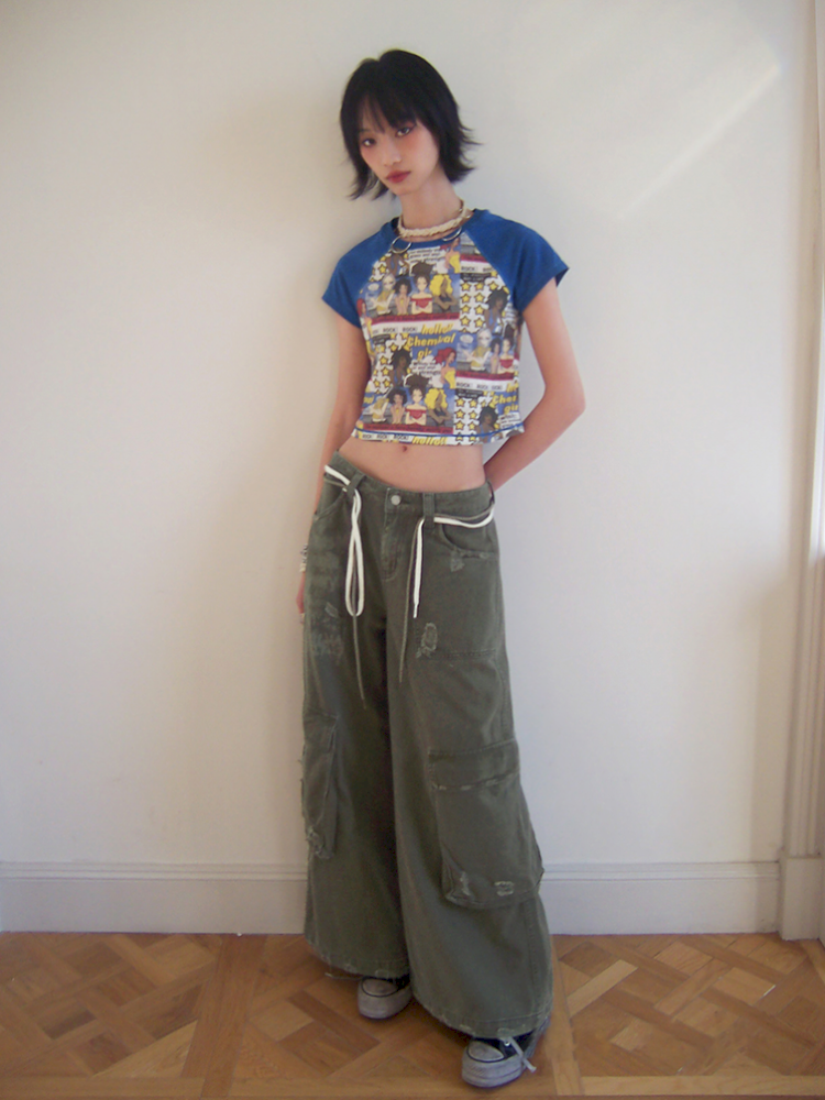 Manga Full Print Short Plunging Short Sleeve T-Shirt【s0000012433】