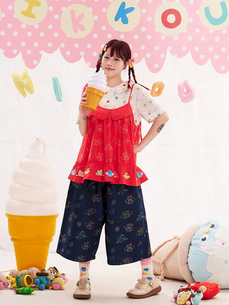 Animal Angel Heavy Embroidery Red Camisole Top【s0000013186】
