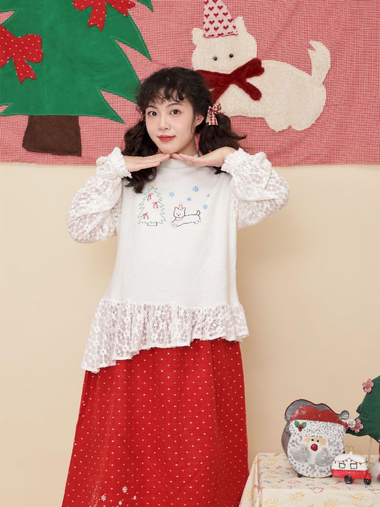 Embroidery Childish White Knit Sweater【s0000011199】