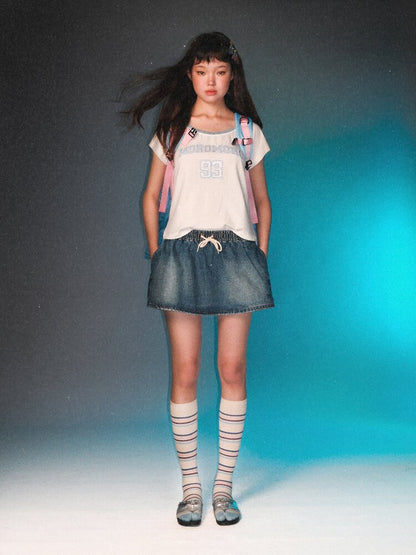 Elastic Waist Vintage Denim Skirt【s0000017430】